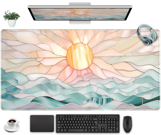 Desk Mat Gaming Desk Pad Large Mouse and Keyboard Pad, Abstract Serene Ocean Sunrise Mouse Mat XXL