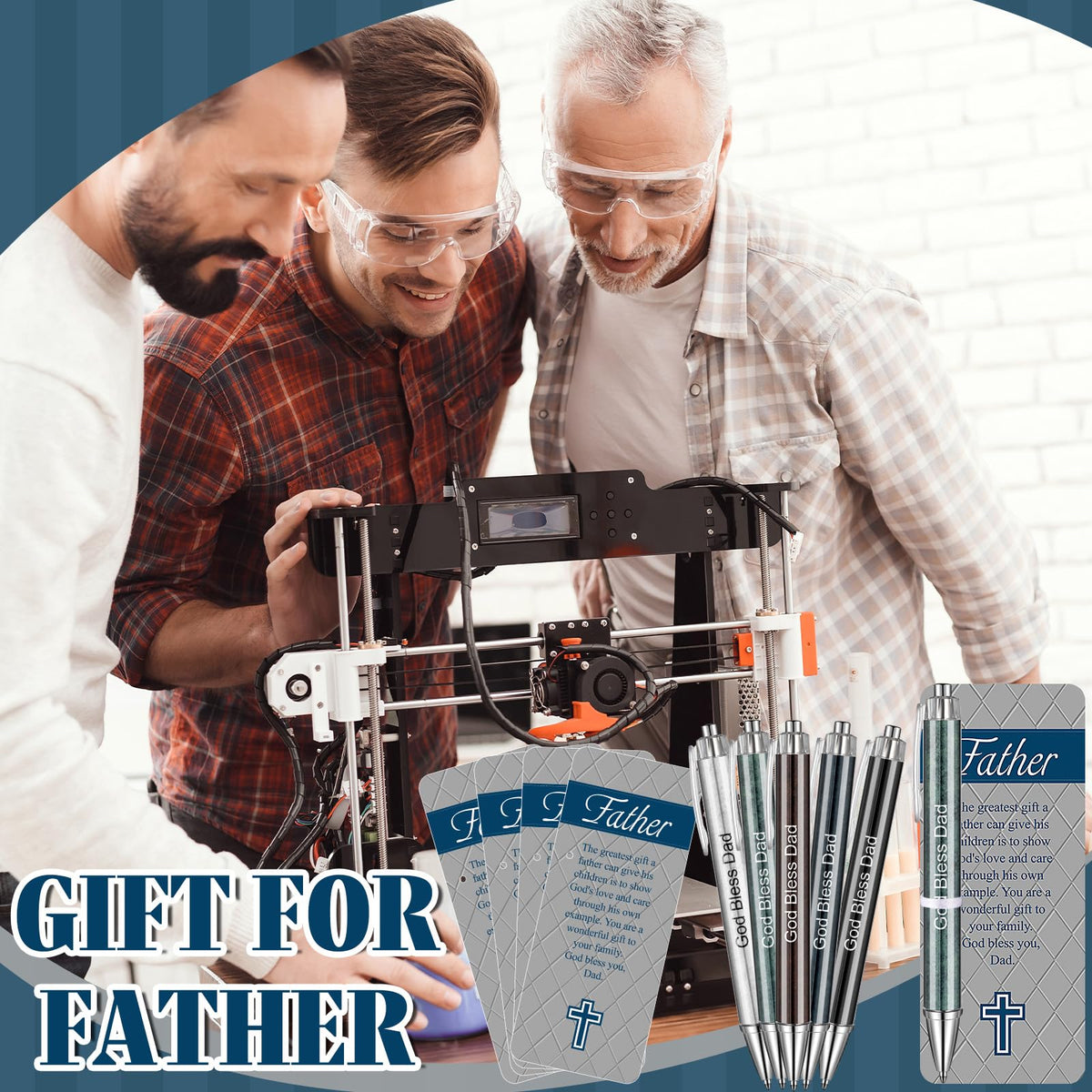 Sayglossy 60 Pcs Christian Father's Day Gift Bulk Include 30 God Bless Dad Ballpoint Pens,30