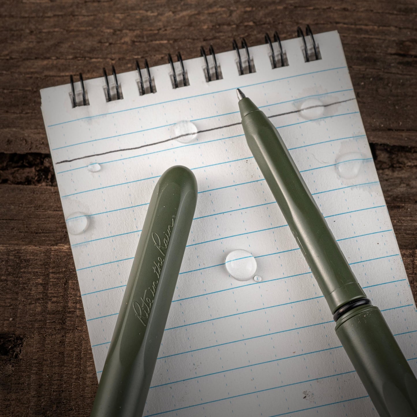 Rite in the Rain All-Weather EDC Pen, Olive Drab Pokka 2-Pack, Black 0.8mm Ink, Fine Point (No.