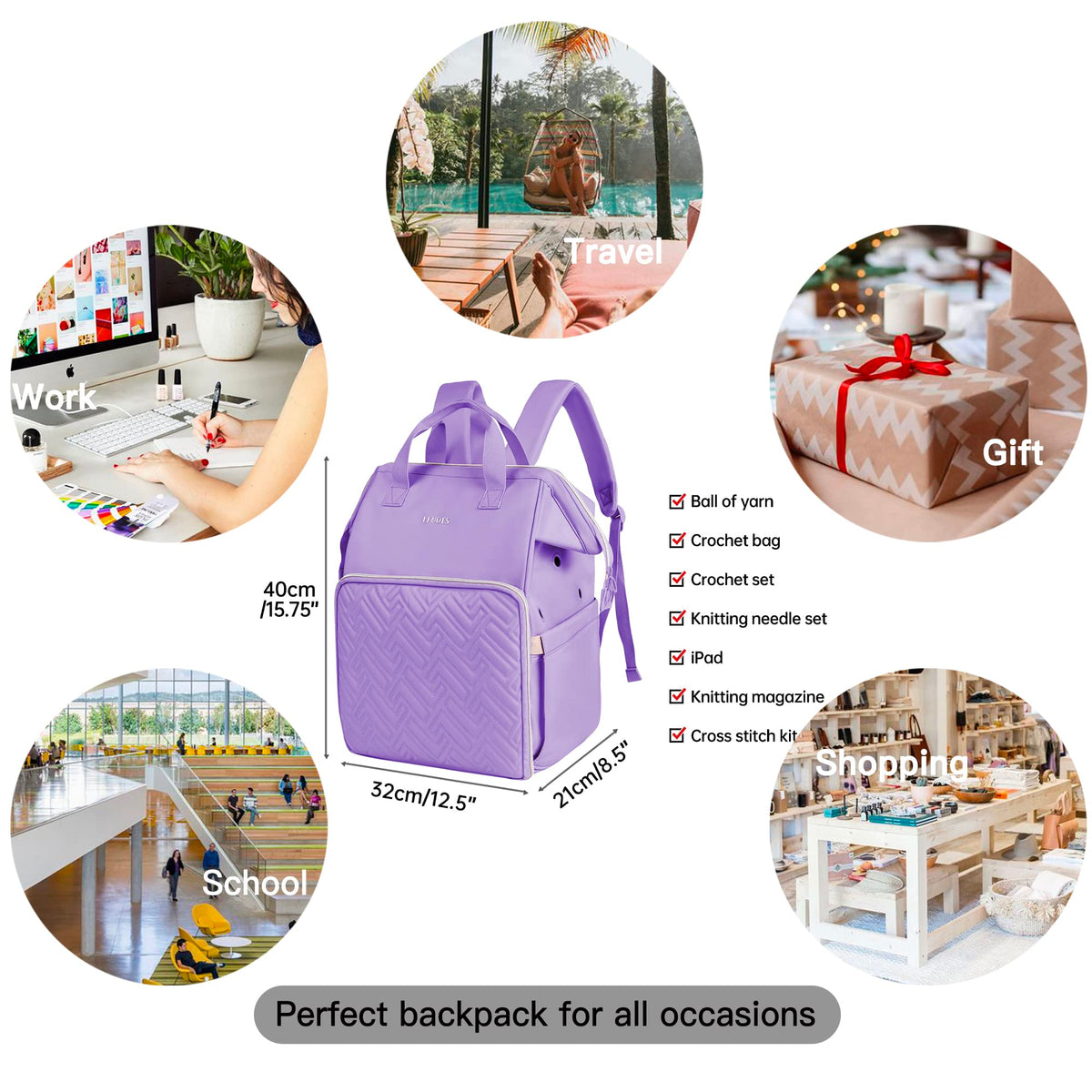 Leudes Crochet Bag Backpack for Yarn Storage Tote Travel Large Knitting Bag