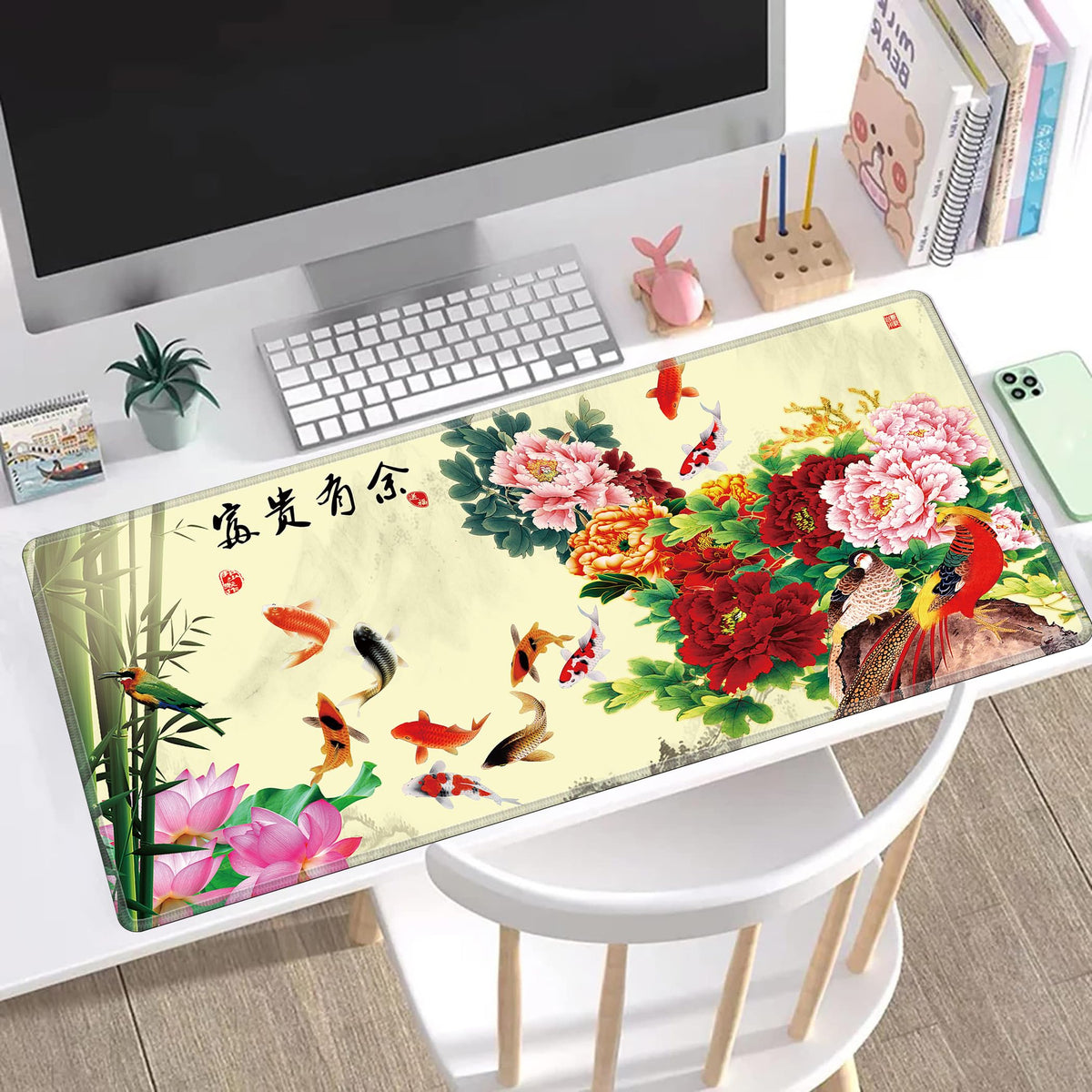 LL-COEUR XXL Landscape Gaming Mouse Pad Computer Keyboard Mat Office Desk Pad (Fish, 35.4" x 15.7"