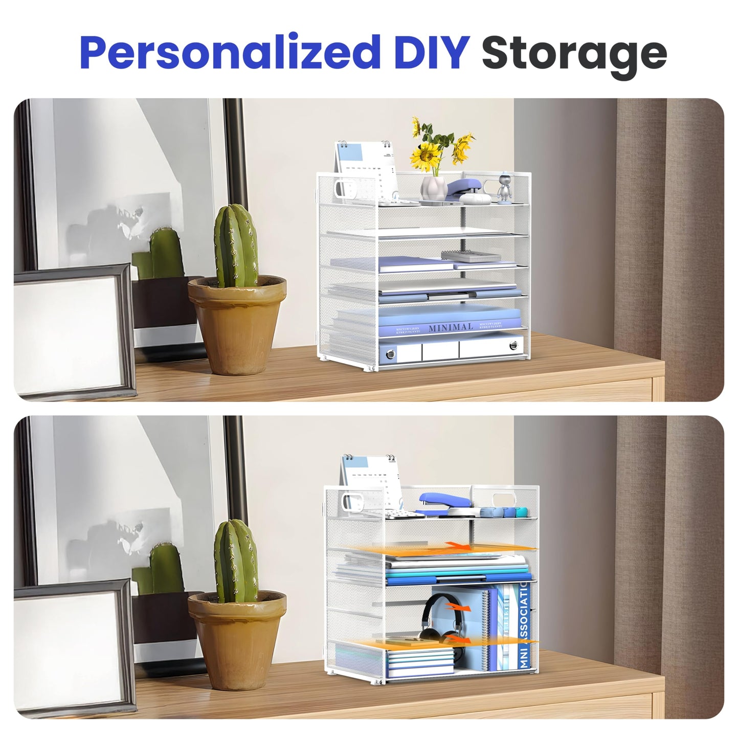 Daltack 6-Tier Paper Organizer for Desk with Handle, White