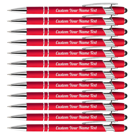12PCS Personalized Pens Bulk with Name Free Engraving,Custom Ballpoint Pens with Stylus,Engraved