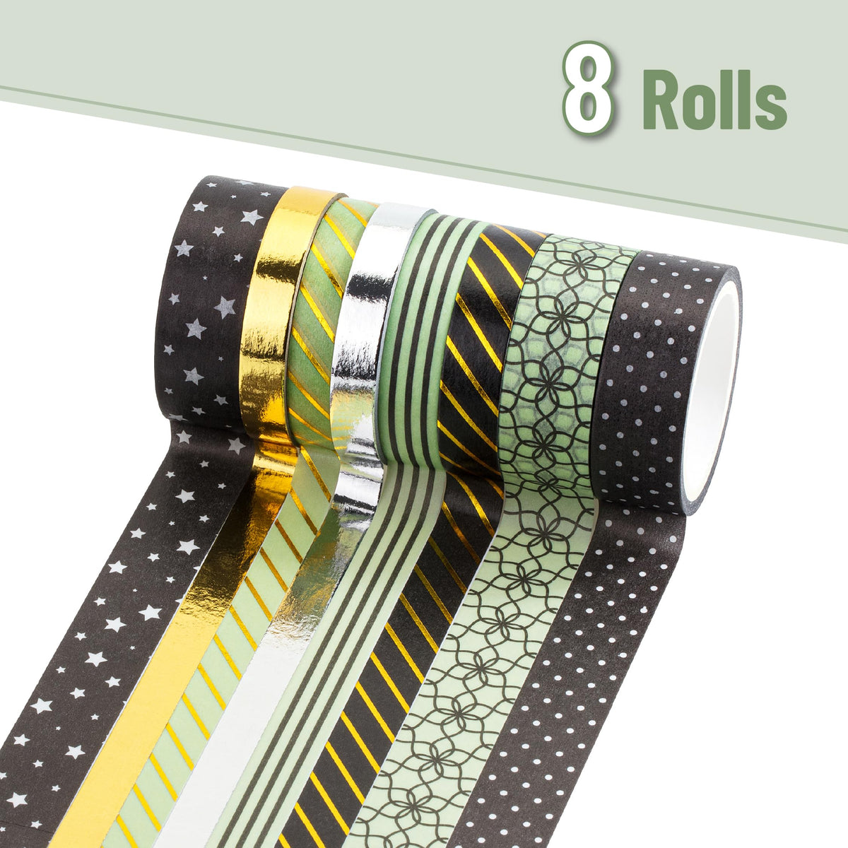 Mr. Pen- Washi Tape Set, 8 Rolls, Assorted Sizes, 5 Yards/Roll