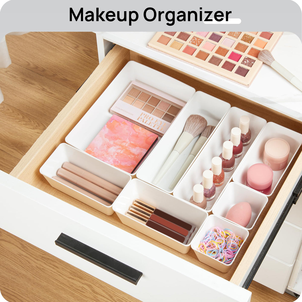 Vtopmart 44 PCS Plastic Drawer Organizer Set, Vanity Organizer Trays, White