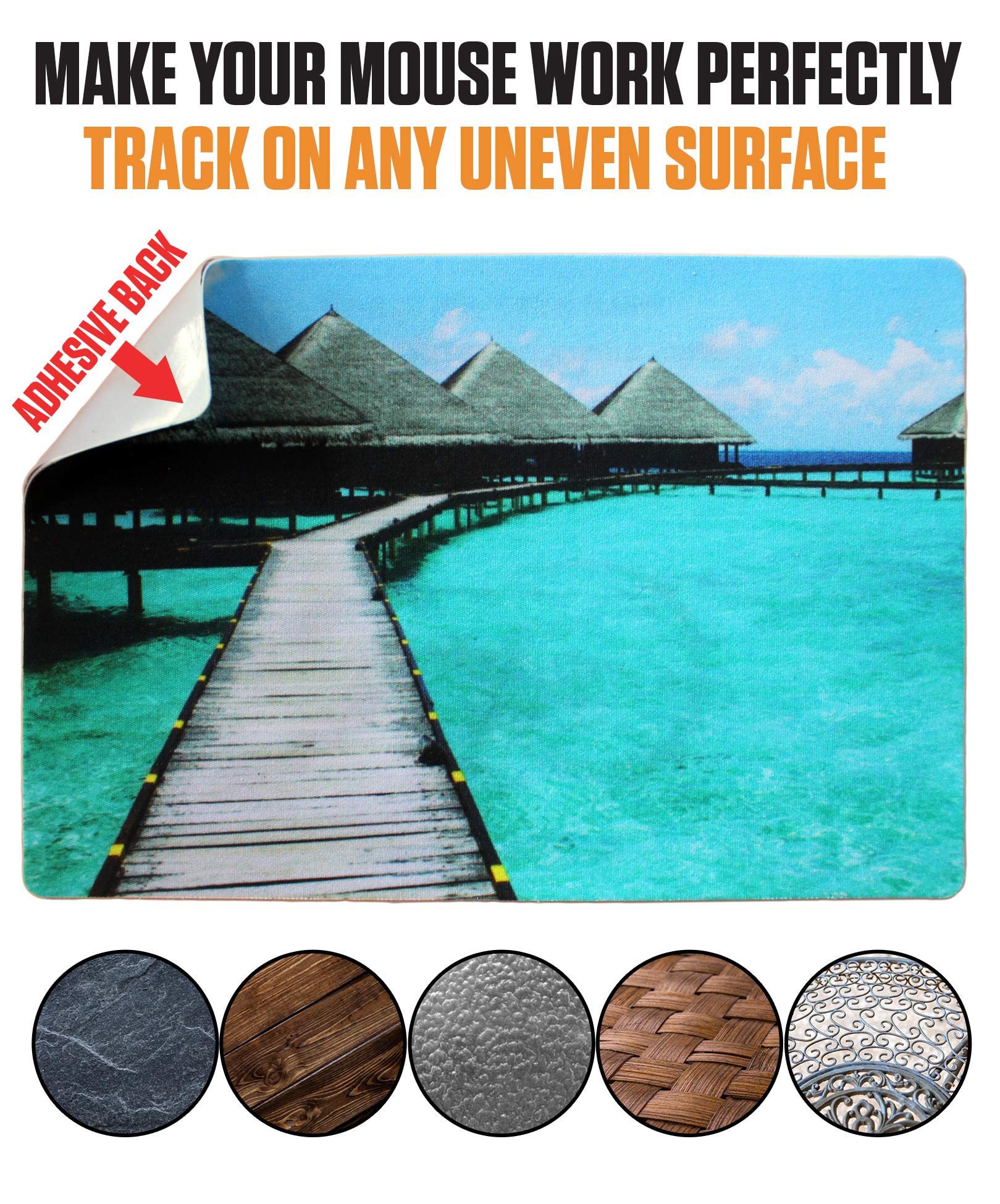 Peel and Stick Mouse Pad - Portable - Adhesive Stick on Bottom - Large Size Mouse Pads - Portable
