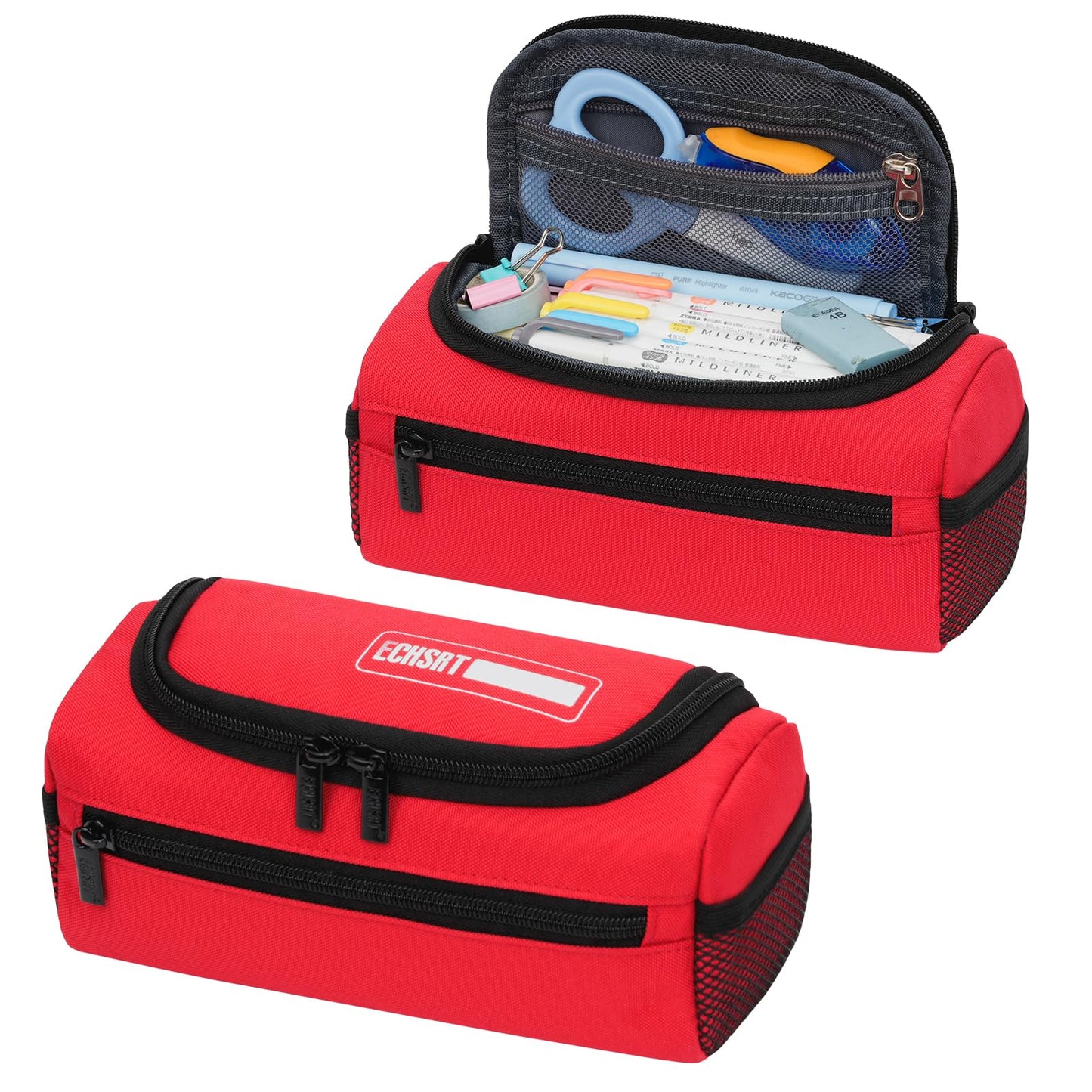 ECHSRT Large Pencil Case Organizer, Big Capacity U-Shaped Pen Pouch, Red