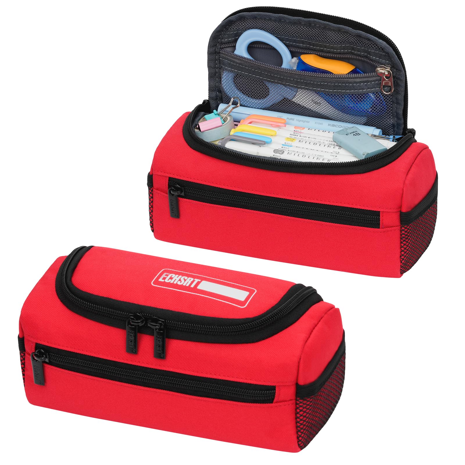 ECHSRT Large Pencil Case Organizer, Big Capacity U-Shaped Pen Pouch, Red