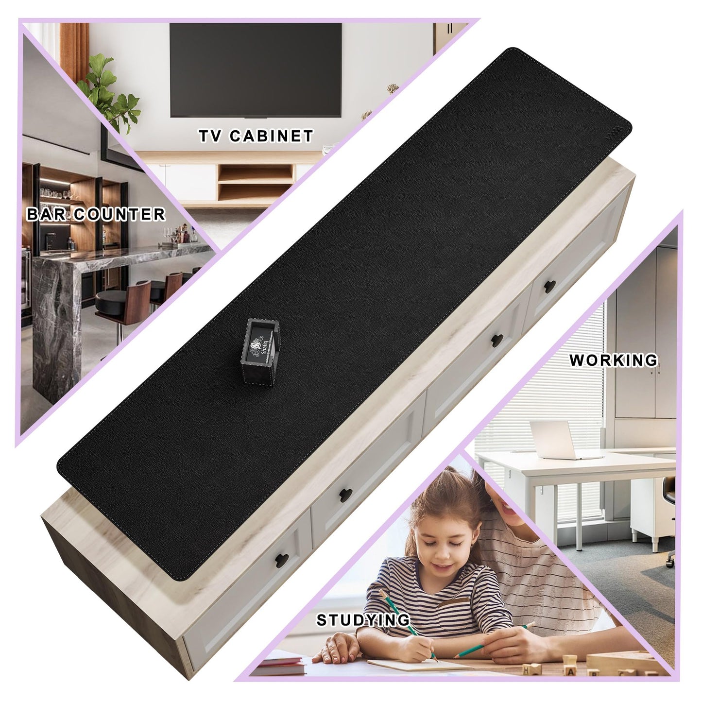 Vyaaa 63"x15.7" PU Leather & Cork Large Desk Mat (Black) - XXL Extended Mouse pad, Reversible Desk