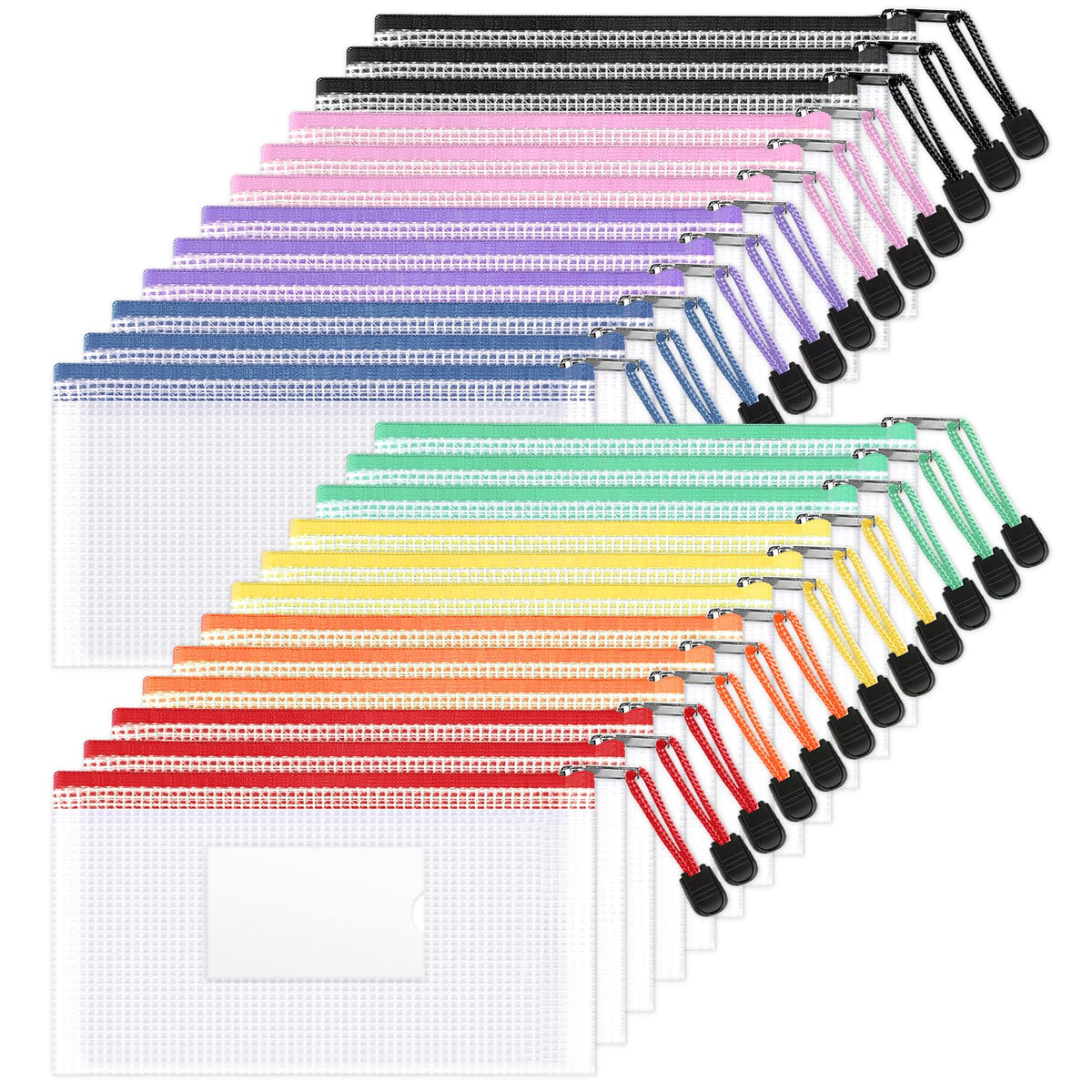 Sooez 24 Pack Mesh Zipper Pouch Bags with Label Pocket, A6 (9.1×4.7 in)