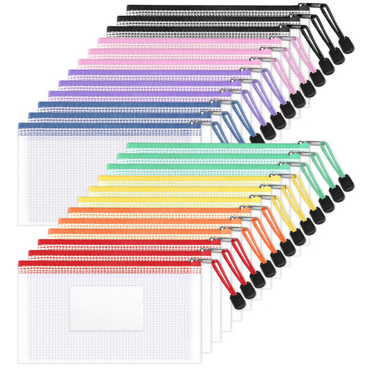Sooez 24 Pack Mesh Zipper Pouch Bags with Label Pocket, A6 (9.1×4.7 in)