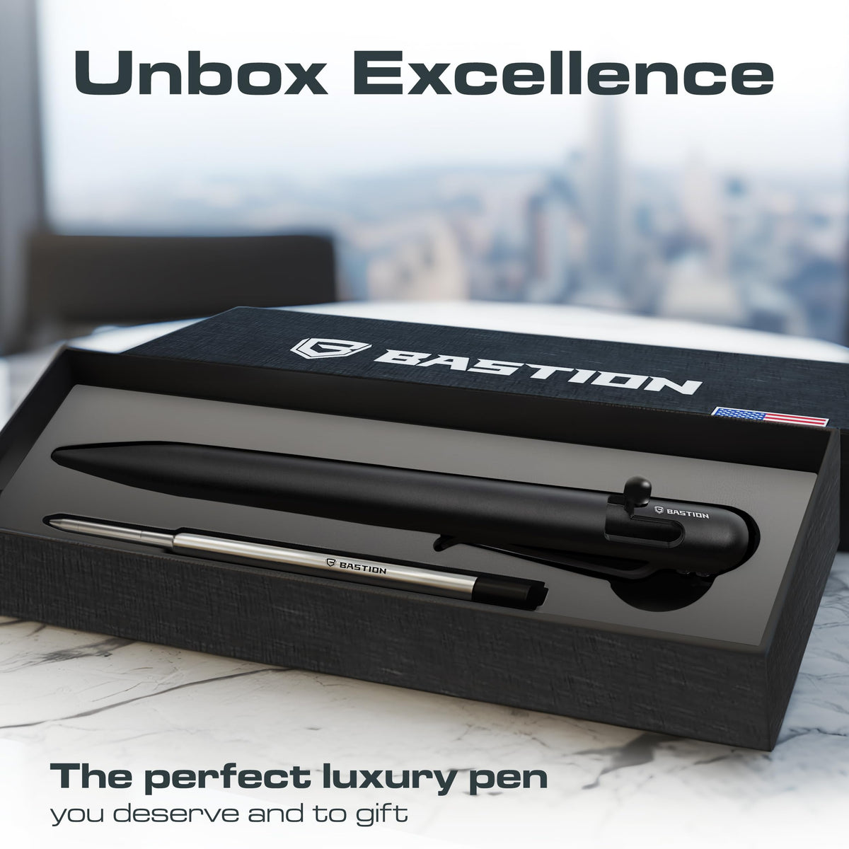 BASTION Bolt Action Pen, Stainless Steel Black, Premium Metal Writing Pen