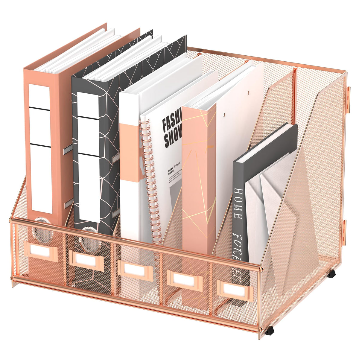 DALTACK 5-Slot Magazine File Holder, Metal Binder Holder, Rose Gold