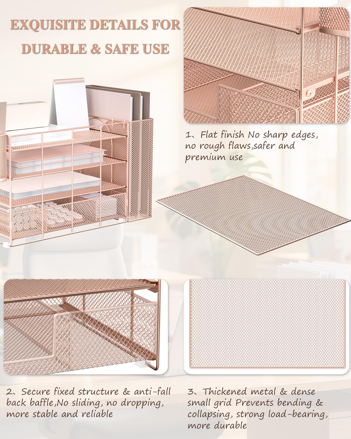 WALI Desk File Organizer, 4 Tier Desktop Paper Letter Tray Organizer with Drawer and 2 Pen Holders