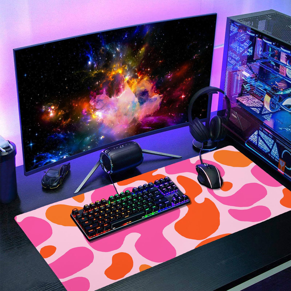 Pink Orange Cute Gaming Mouse Pad XXL Kawani Preppy Abstract Modern Extended Large Desk Mat