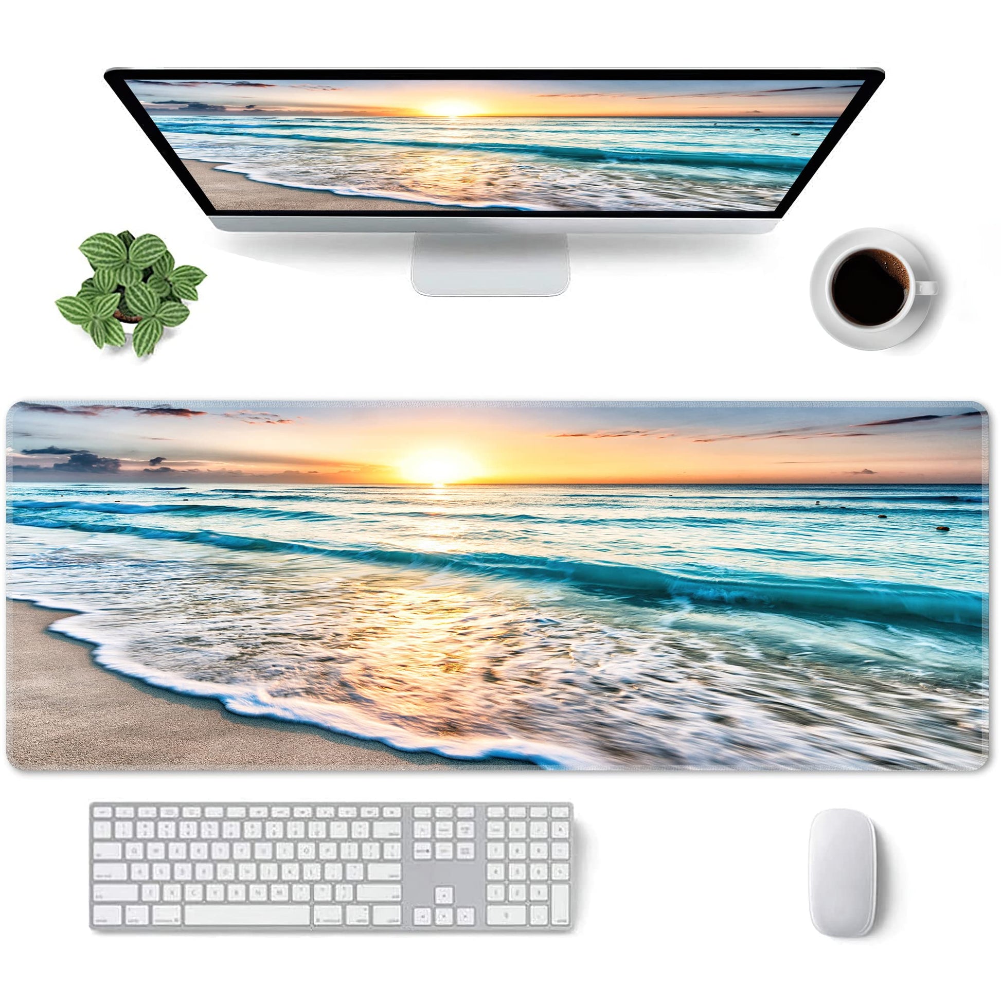 PTPLMM Sunrise Beach Wave Gaming Mouse Pad Large Desk Mat, 31.5x11.8in, XL