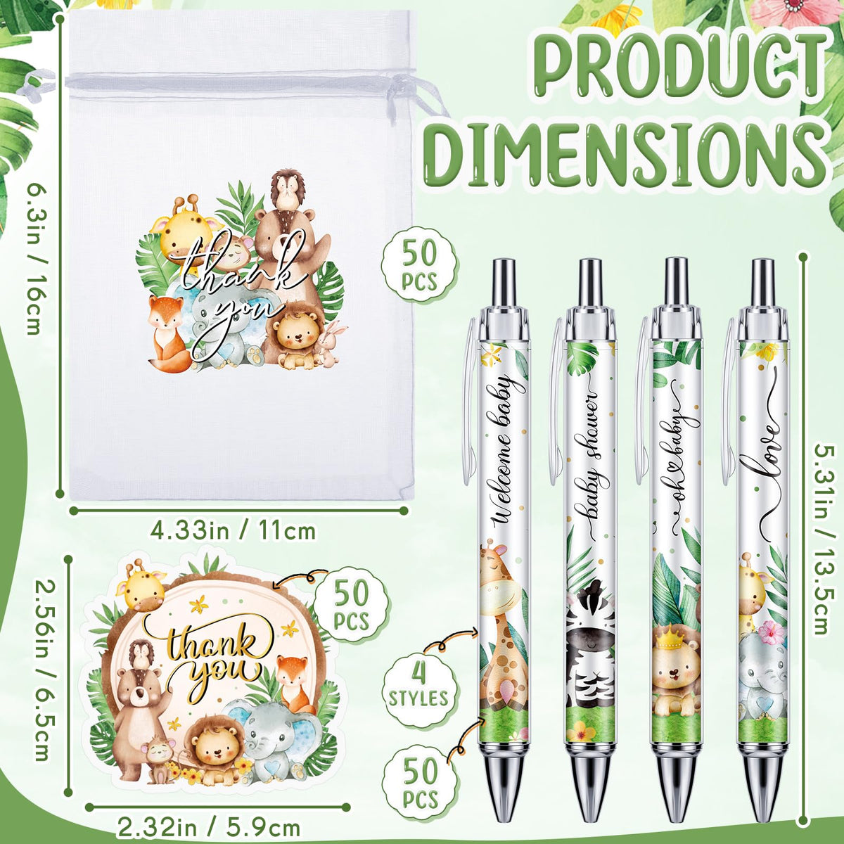 50 Sets Baby Shower Favors for Guests, Baby Shower Gifts (Jungle Animal)