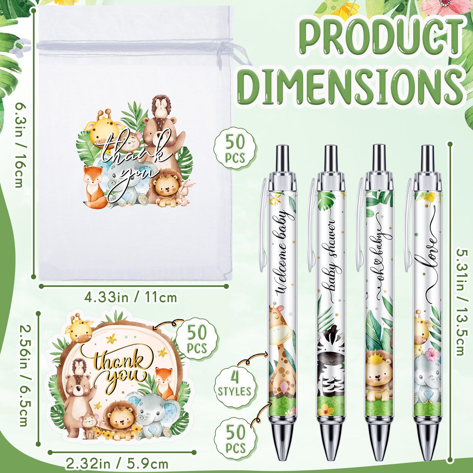 50 Sets Baby Shower Favors for Guests, Baby Shower Gifts (Jungle Animal)