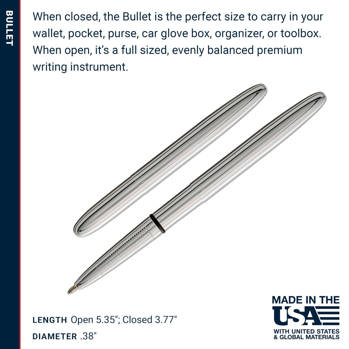 Fisher Space Pen Chrome Pressurized Ballpoint Bullet Pen, Gift Box