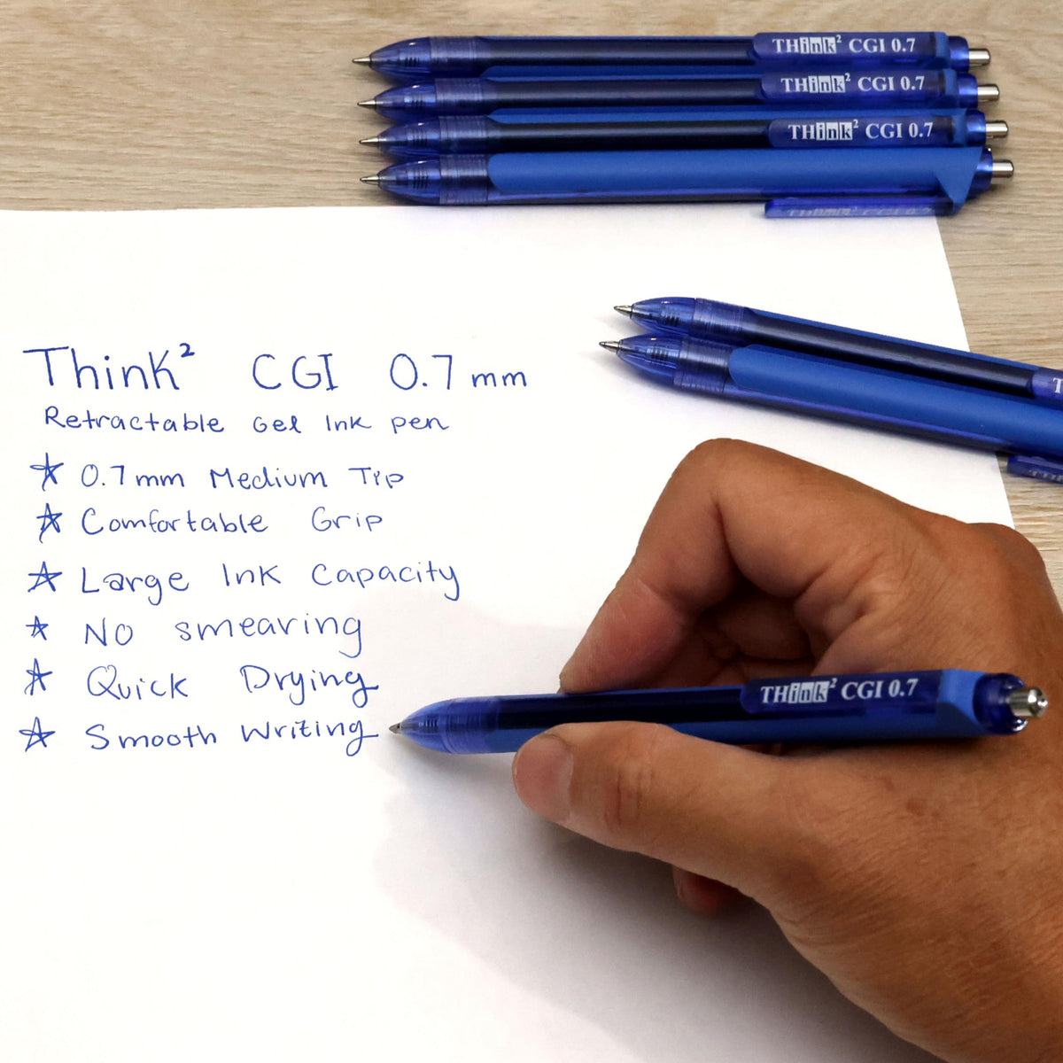 [24 Pens - Blue Ink] Think2 0.7mm CGI Retractable Gel Pens. (24 Blue) Medium Point Rollerball Pens
