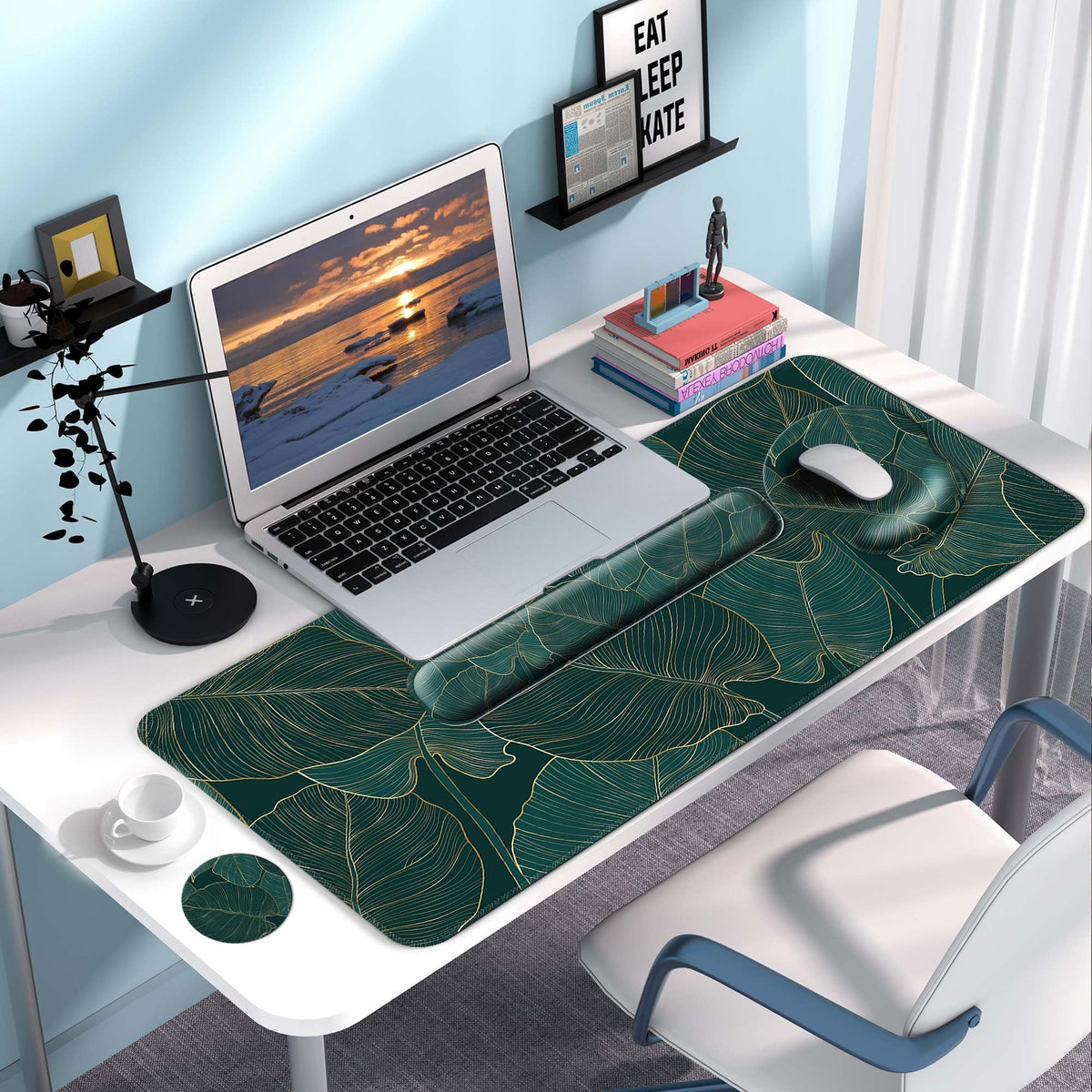 VINEBURY Desk Mat Set Keyboard and Mouse Pad with Wrist Rest Support
