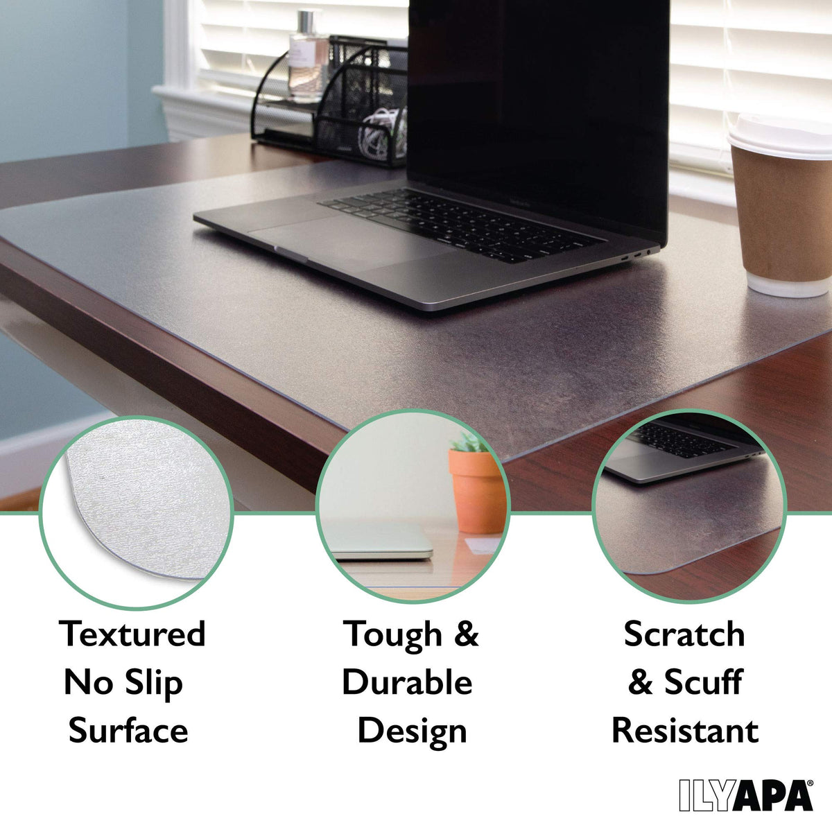 Ilyapa Clear Textured Office Desk Mat, 47x23 Inch - Plastic, Anti-Slip