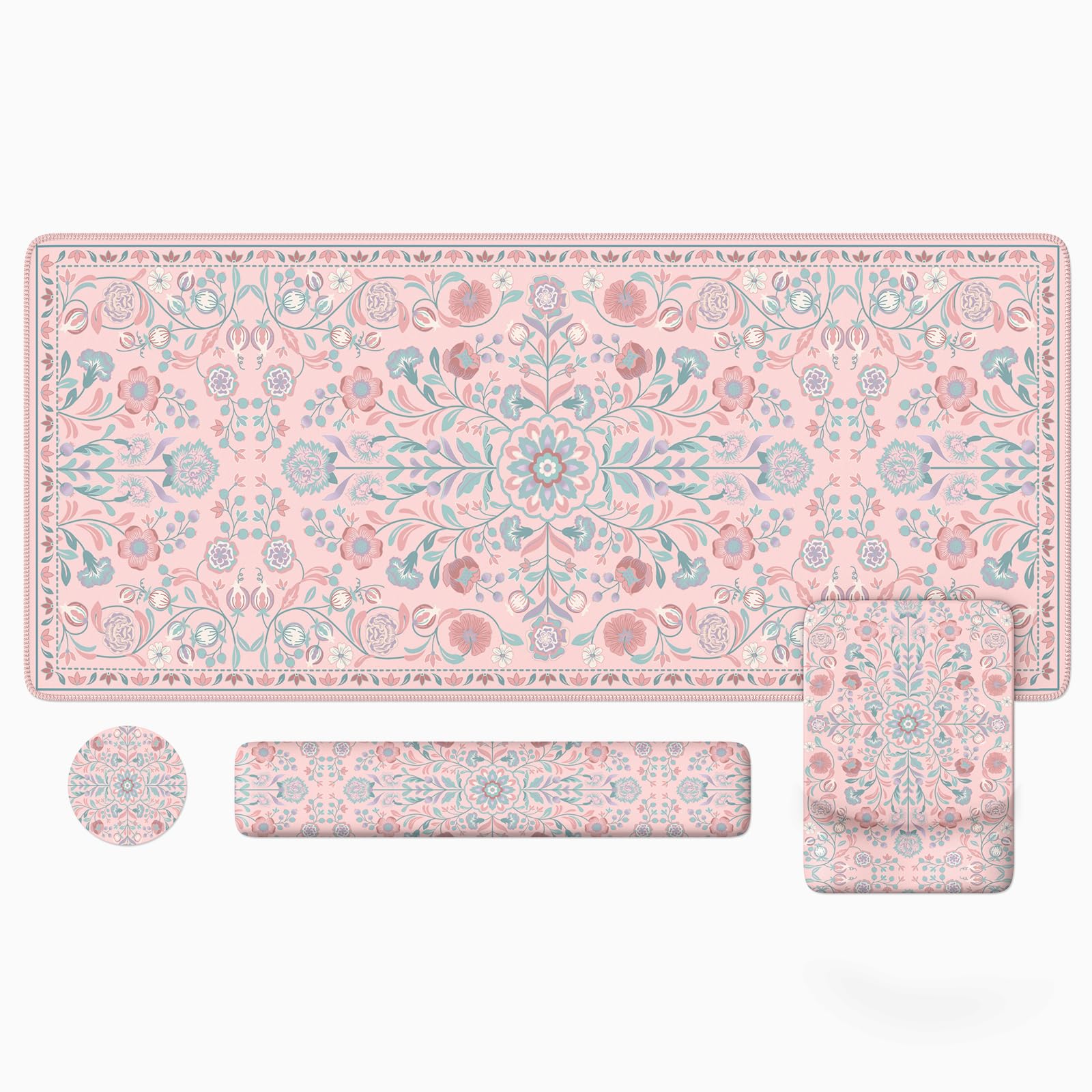 iLeadon Pink Desk Mat Set, Ergonomic Mouse Pad with Wrist Rest