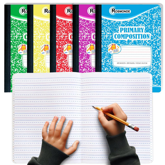 Rosmonde 5 Pack Composition Notebooks Primary Ruled, Color Marble Notebooks