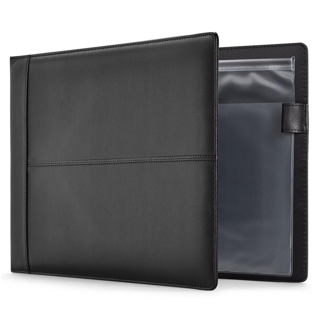 Juvale Check Binder - Black Faux Leather, 7-Ring, 14 x 10 in, Fits 600 Checks - Business Checkbook