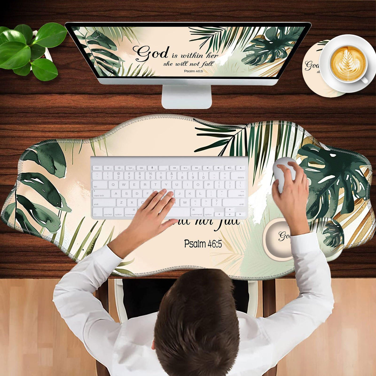 CICPLKSE Mouse Pad with Wrist Support + Desk Mat + Coaster 3 in 1 Set, XXL Large Gaming Mousepad