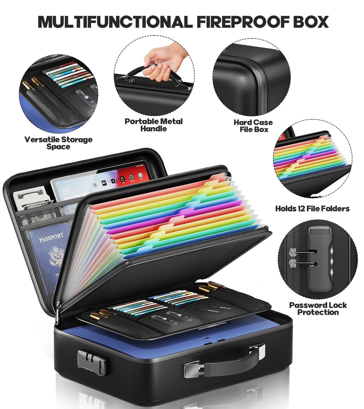 BigPonPon Fireproof Document Box, Hard Case Highly Flame-Resistant Fire Proof Waterproof File