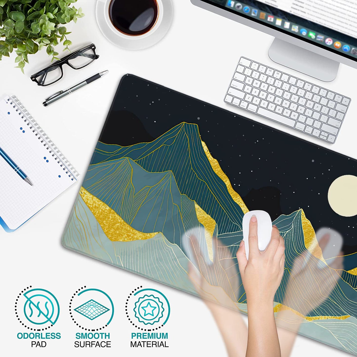 Golden Line Art Mountain at Night Large Mouse Pad Extended Gaming Mouse Pad Waterproof Desk Mat