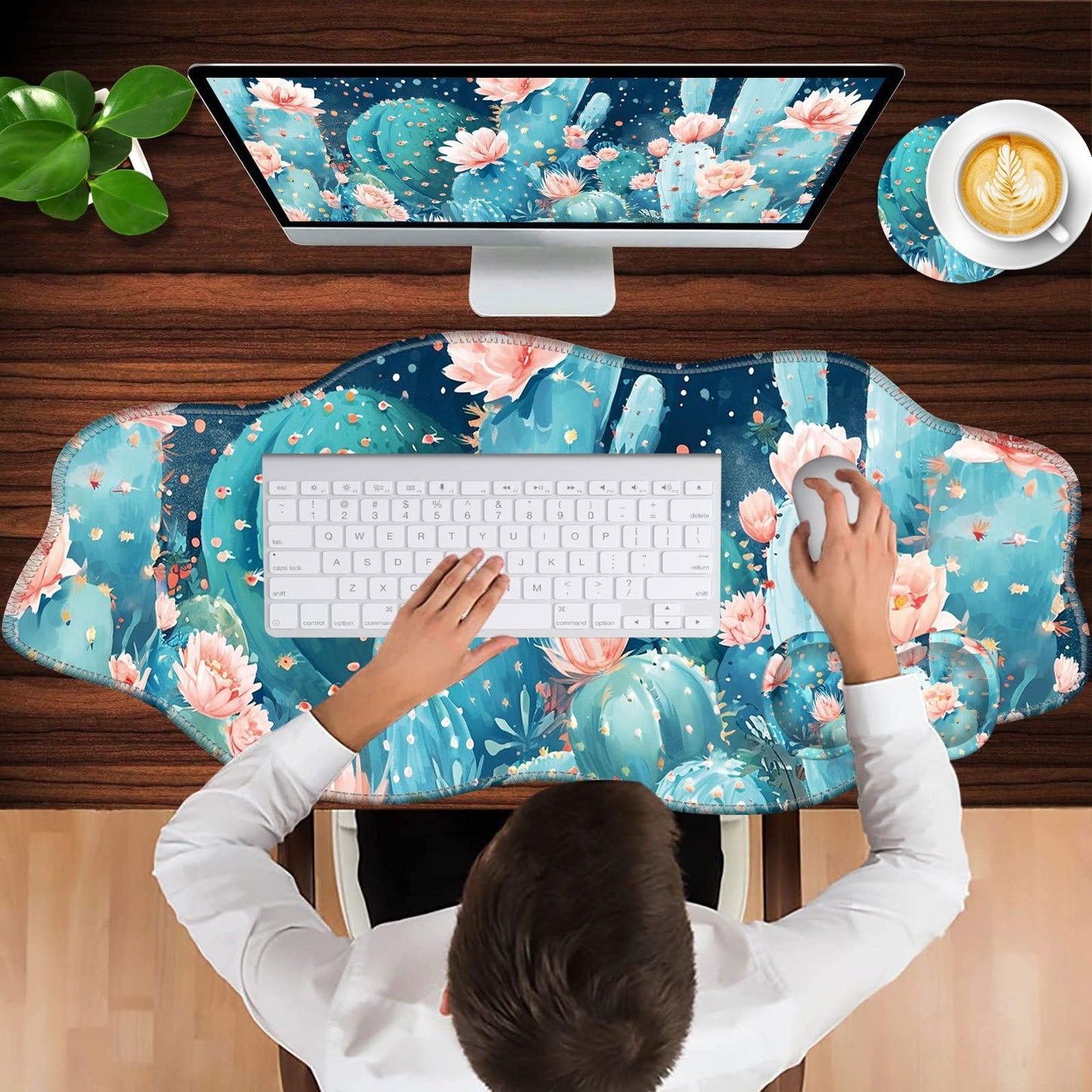 CICPLKSE Mouse Pad with Wrist Support + Desk Mat + Coaster 3 in 1 Set, XXL Large Gaming Mousepad