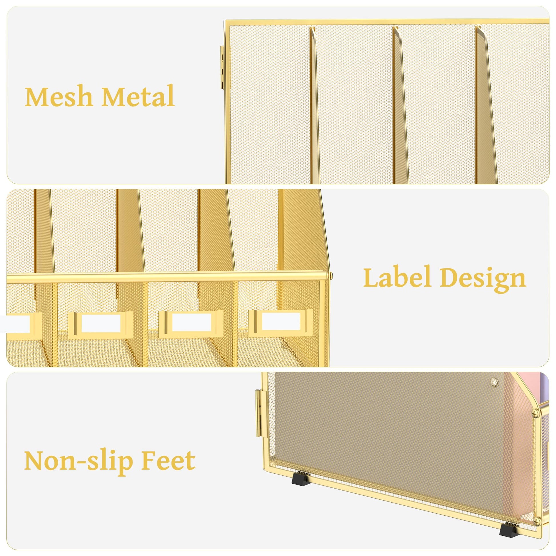 SUPEASY Desk Organizers Metal Desk Magazine File Holder with 5 Vertical Compartments Rack File
