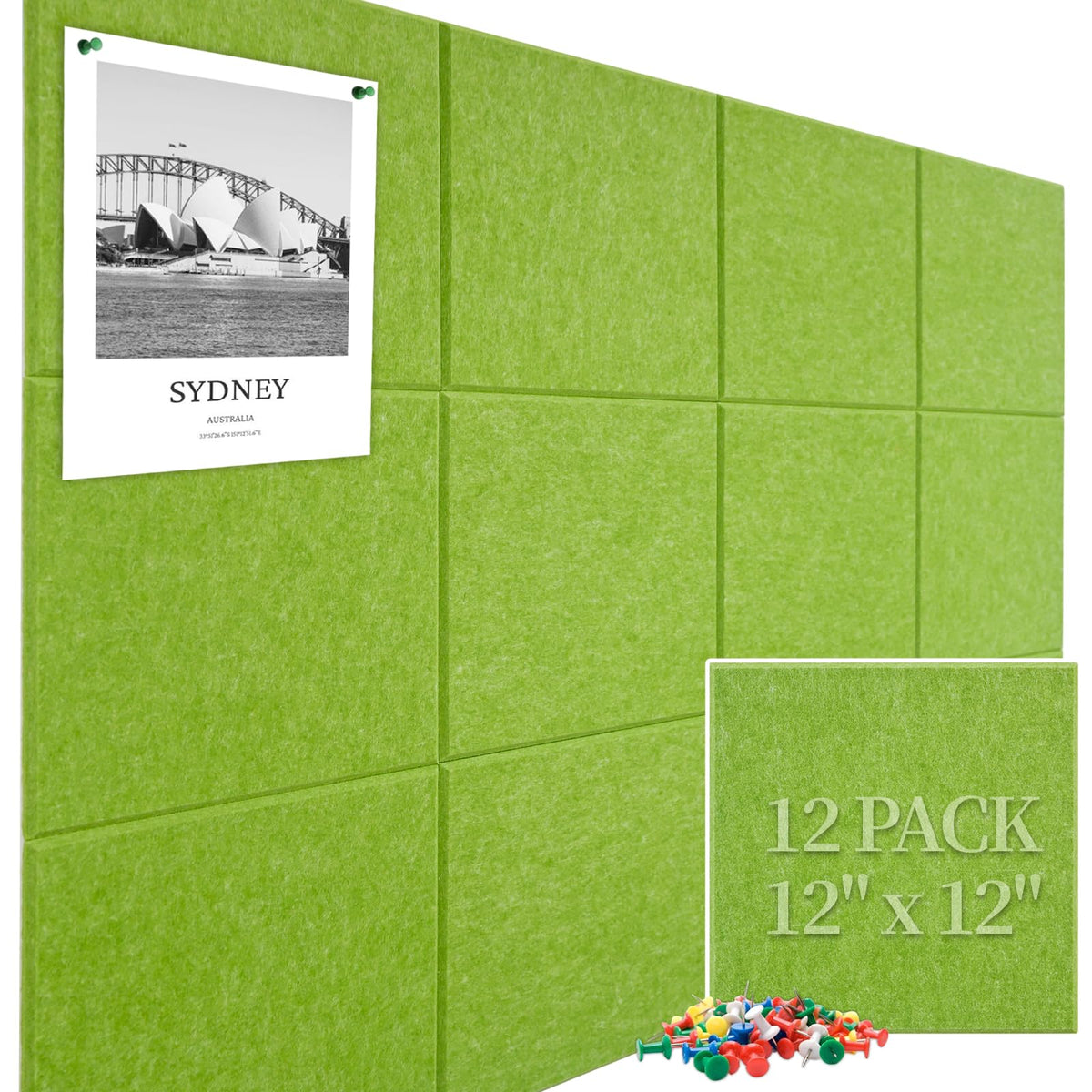 Large Cork Board Felt Wall Tiles, 47"x35" 12 Pack Felt Bulletin Board Pin Board with 48 Safe