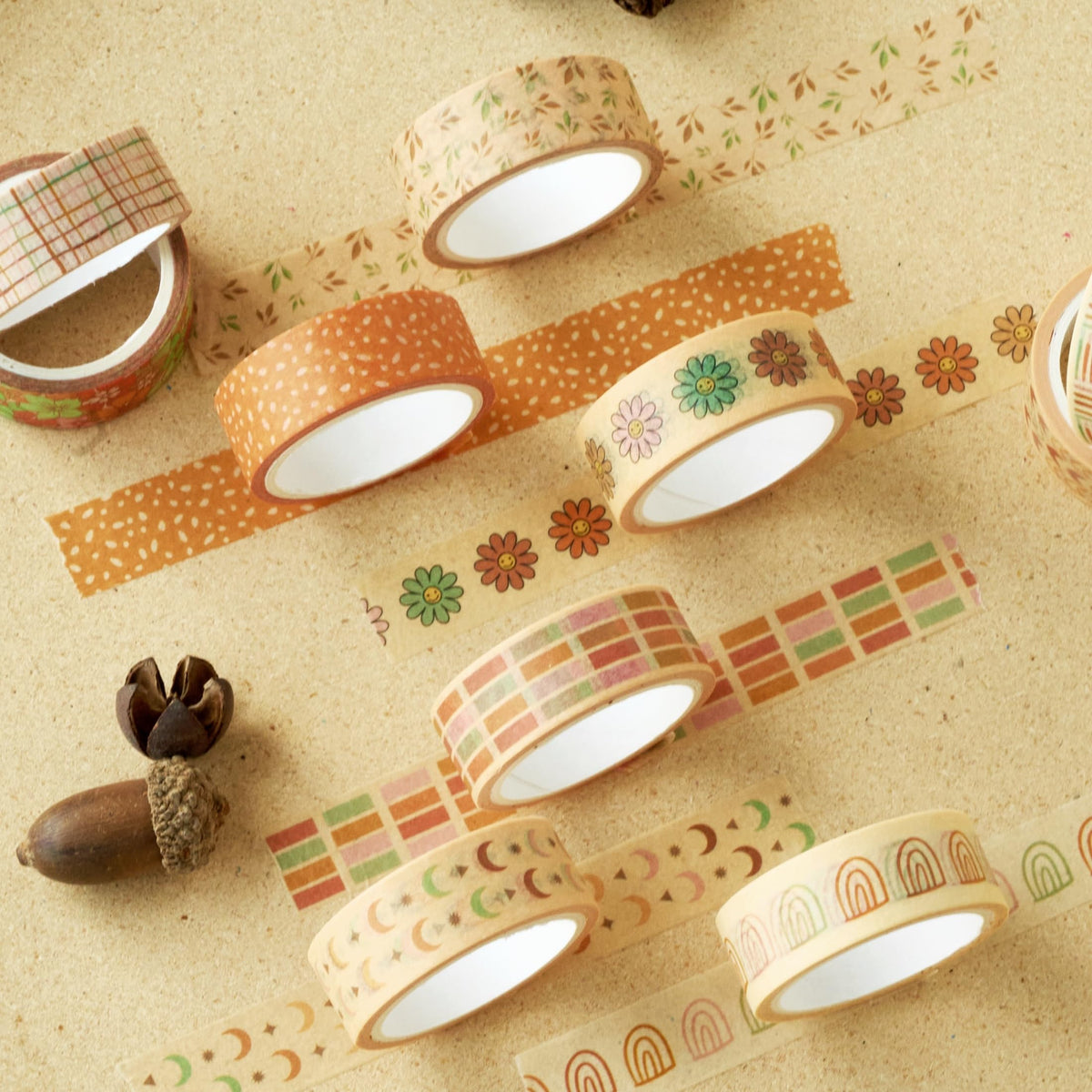 YUBX Boho Washi Tape Set 10 Rolls Cute Masking Graphic Floral Pattern Decorative Tapes for Arts