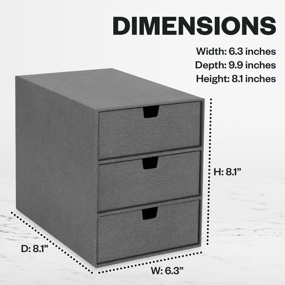 Bigso Box of Sweden Ingrid 3-Drawer Canvas Fiberboard Desk Organizer for Office Supplies and