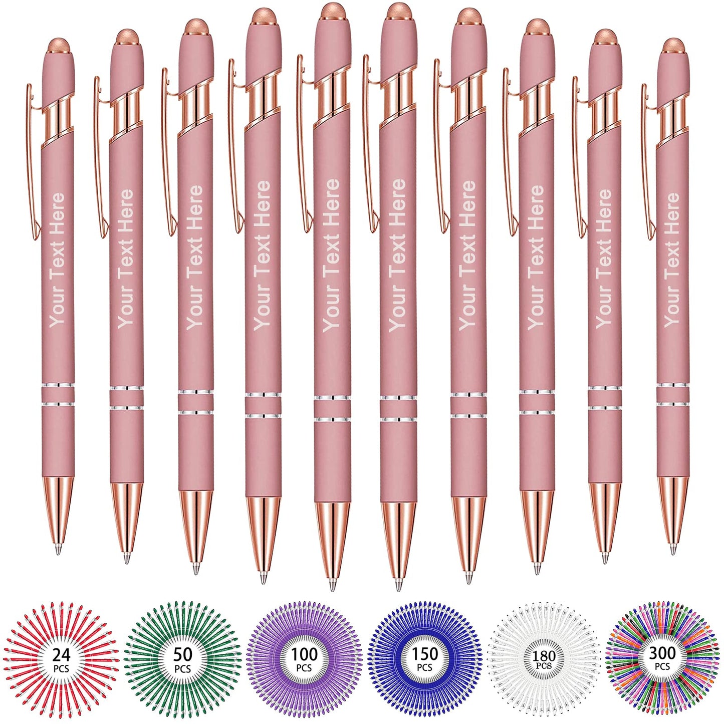 Hapelf Up to 500 Bulk Personalized Pens Custom Engraved Ballpoint Pen with Stylus Tip Retractable