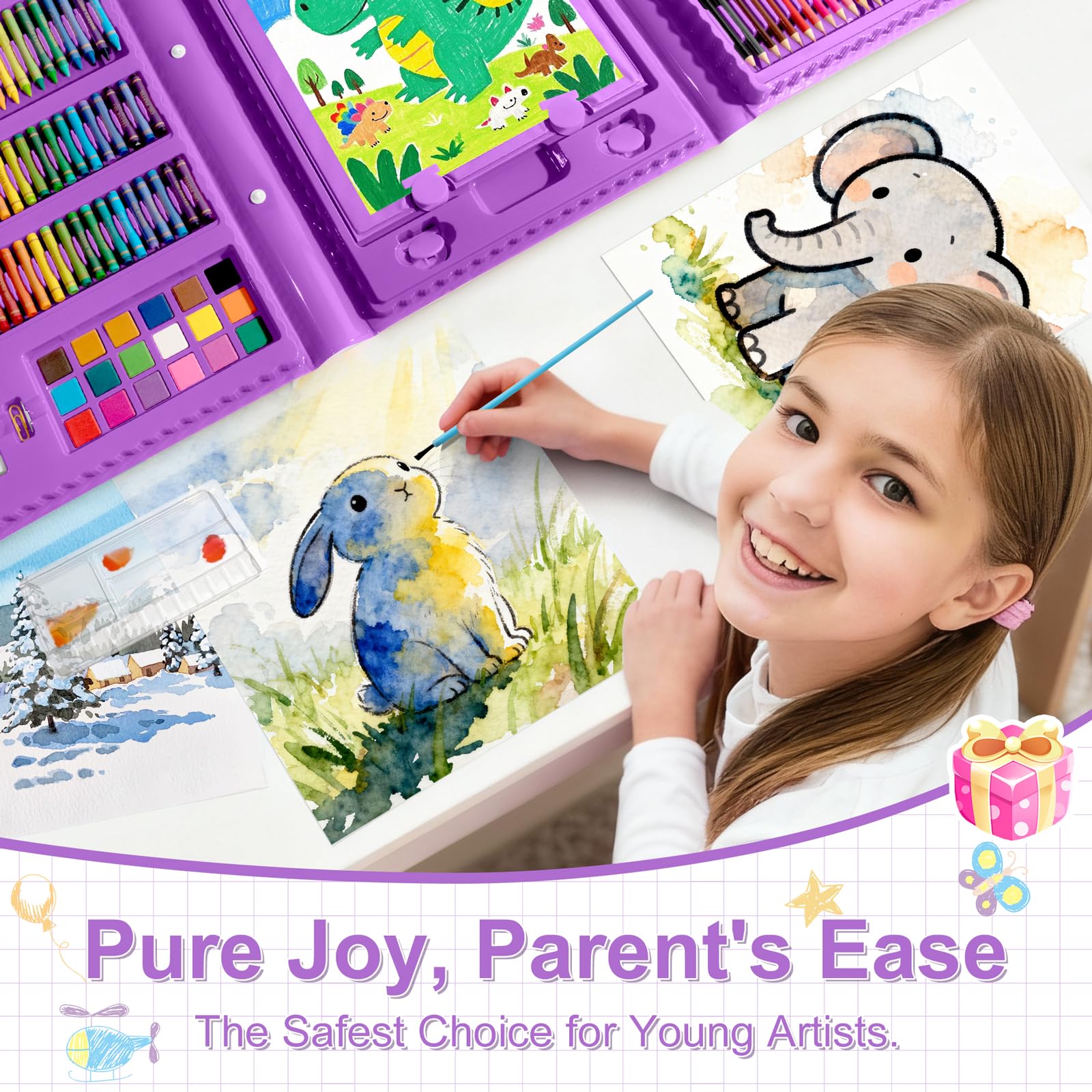 GOTIDEAL Art Supplies, Kids Art Set, 210 PCS Art Kit, Age 4-12, Purple