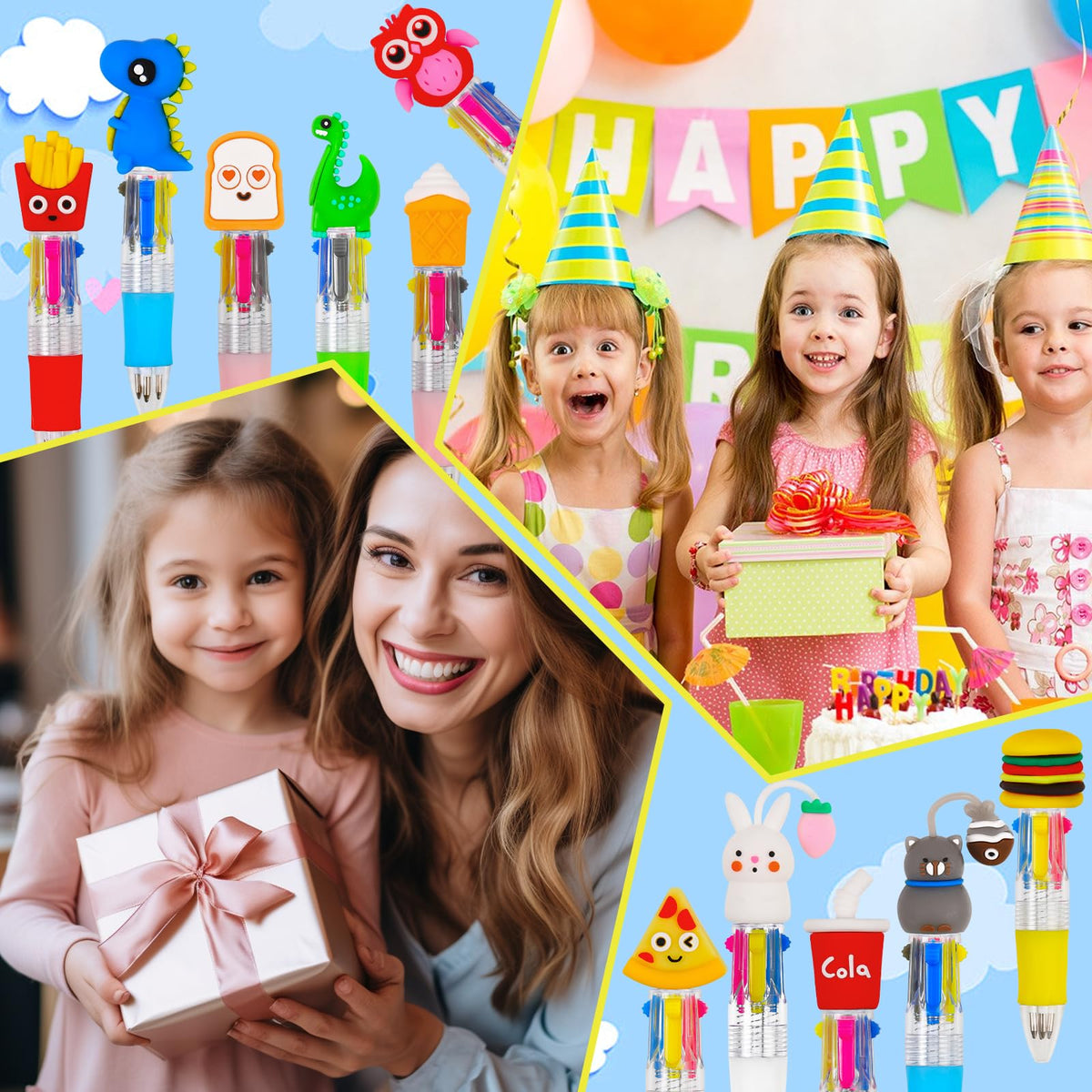 CZWZ 100Pcs Mini Multicolor Pens in One 4-in-1 Cute Pens Bulk for Kids, Ballpoint Pen for Birthdays