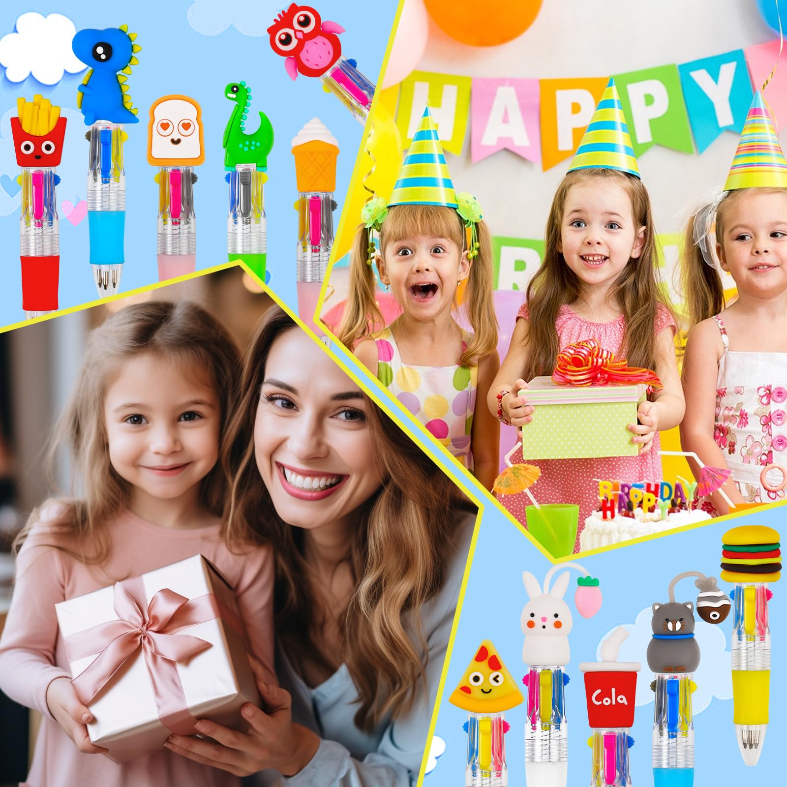 CZWZ 50Pcs Mini Multicolor Pens in One 4-in-1 Cute Pens Bulk for Kids, Ballpoint Pen for Birthdays