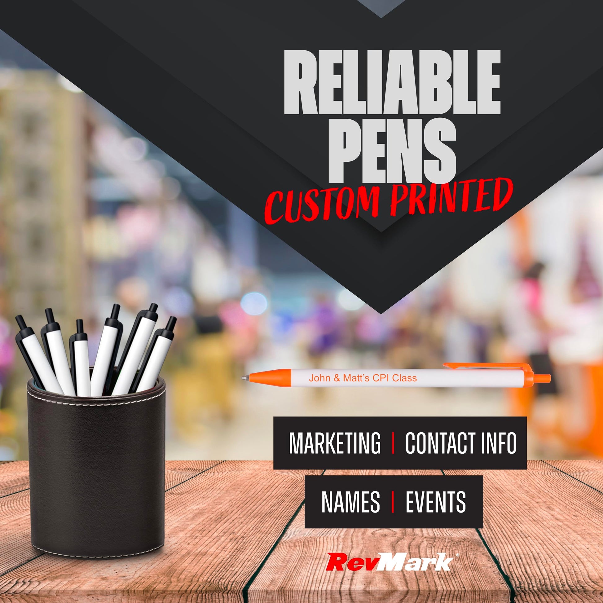 RevMark Personalized Ballpoint Pen, Custom Printed Name, Business or Event Information, Timeless