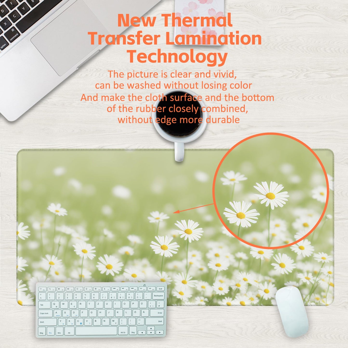 KOAIWPAE Desk Mat, Green Daisy Flowers Desk Pad, Chamomile Flowers Large Gaming Mouse Pad