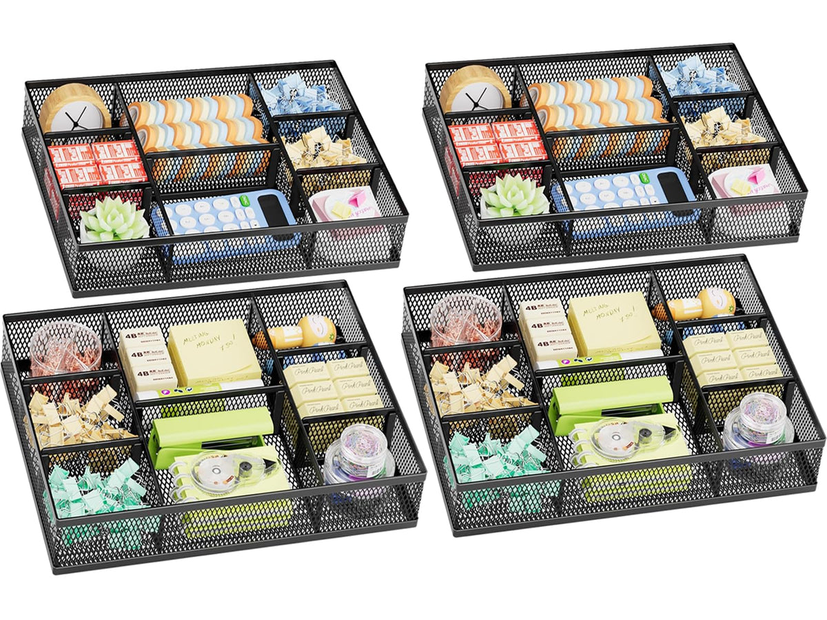 Marbrasse 2 Pack Desk Drawer Organizer, Mesh Drawer Organizer Tray with 8 Adjustable Compartments