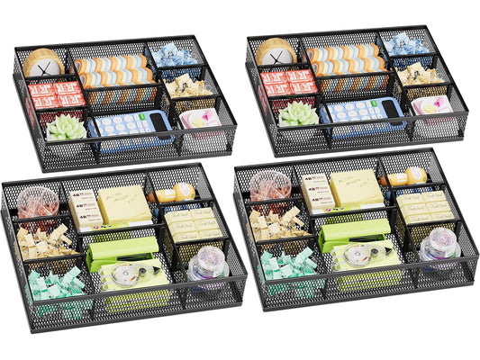 Marbrasse 2 Pack Desk Drawer Organizer, Mesh Drawer Organizer Tray with 8 Adjustable Compartments