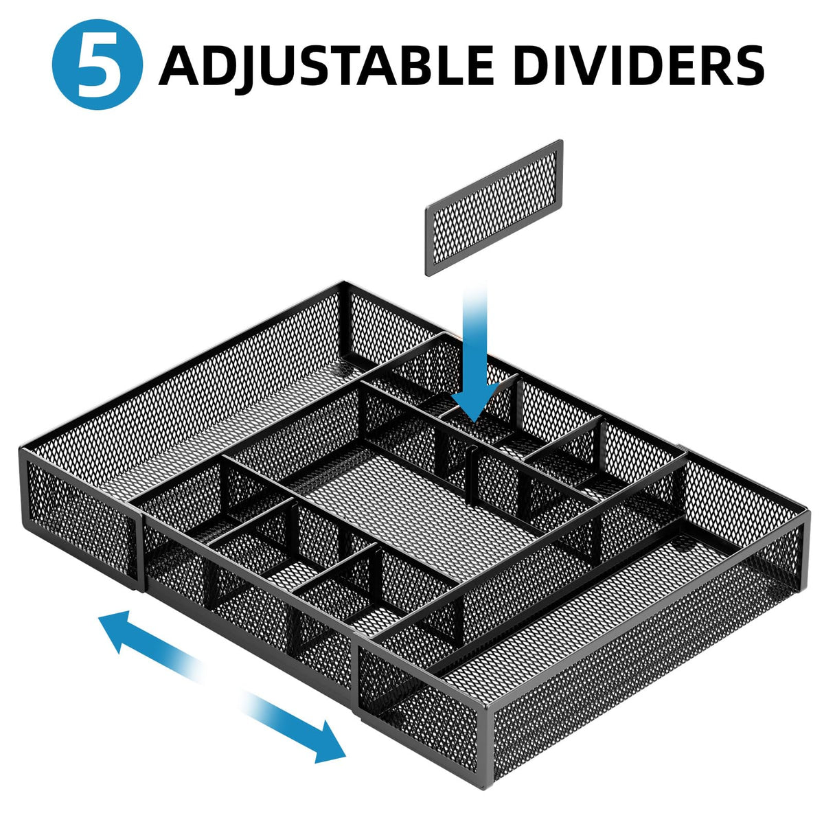 Marbrasse Expandable Desk Drawer Organizer, Mesh Drawer Organizer Tray with 10 Adjustable