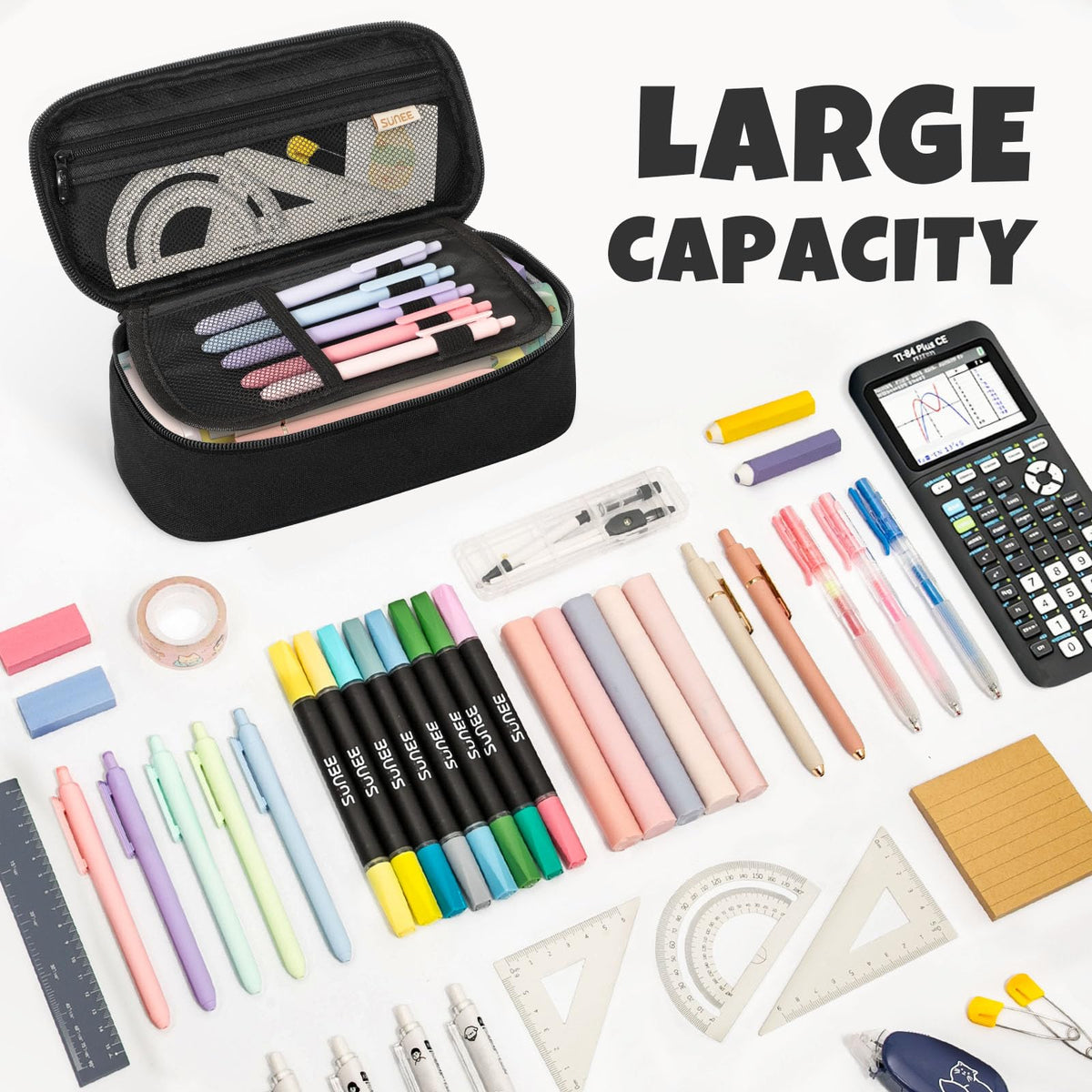 SUNEE Cute Pencil Case, Large Capacity Pencil Pouch, Big Storage Organizer for Stationery, Zipper