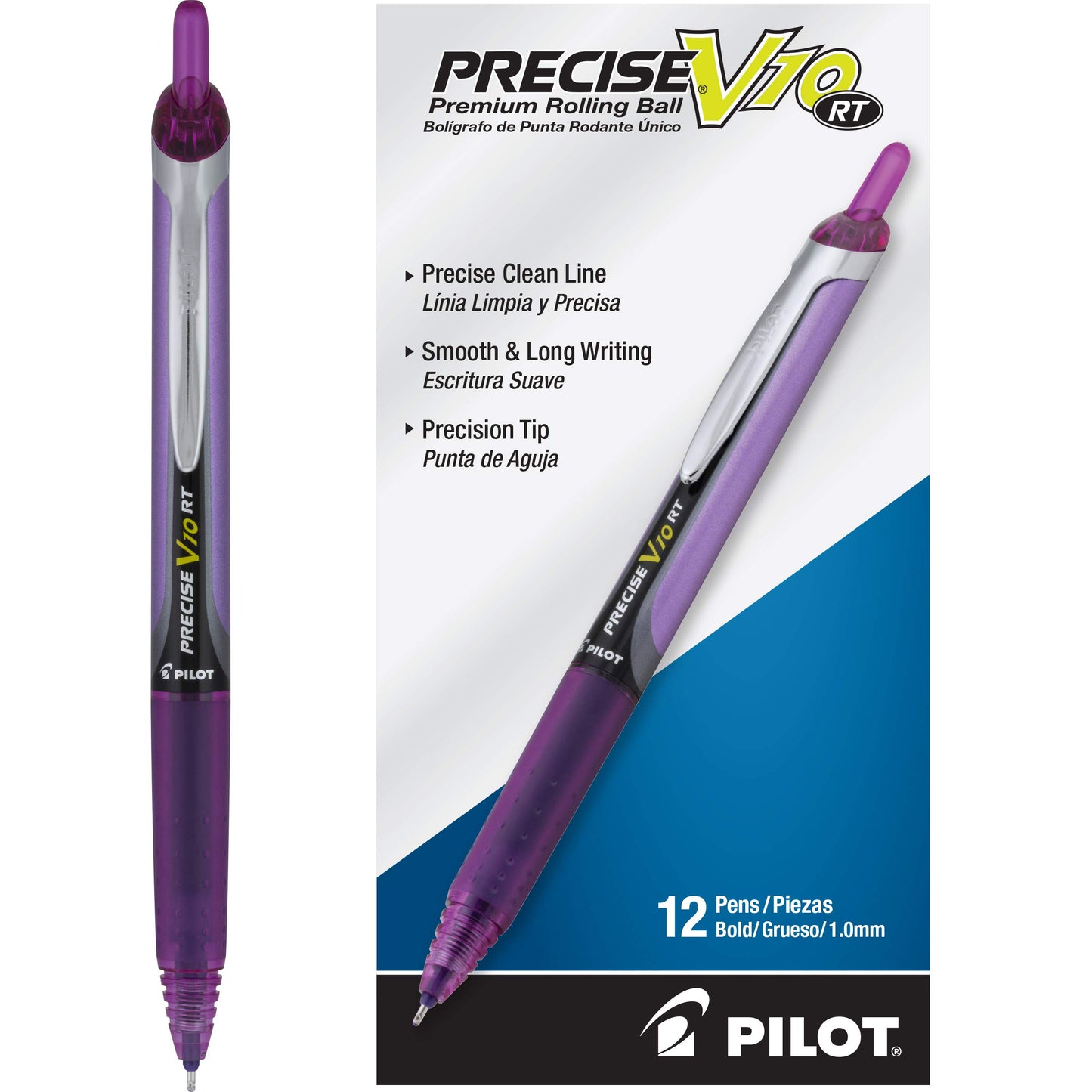 PILOT Precise V10 RT Retractable Ball Pens, 1.0mm, Purple, 12-Pack