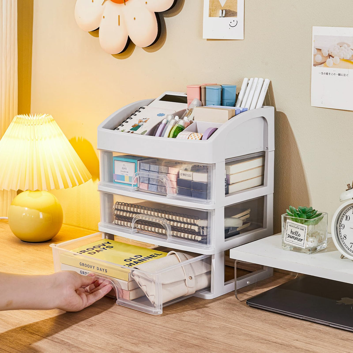 Desk Organizer with Drawers, 3 Drawers Storage Organizer, Desktop Storage Drawers for Office/School