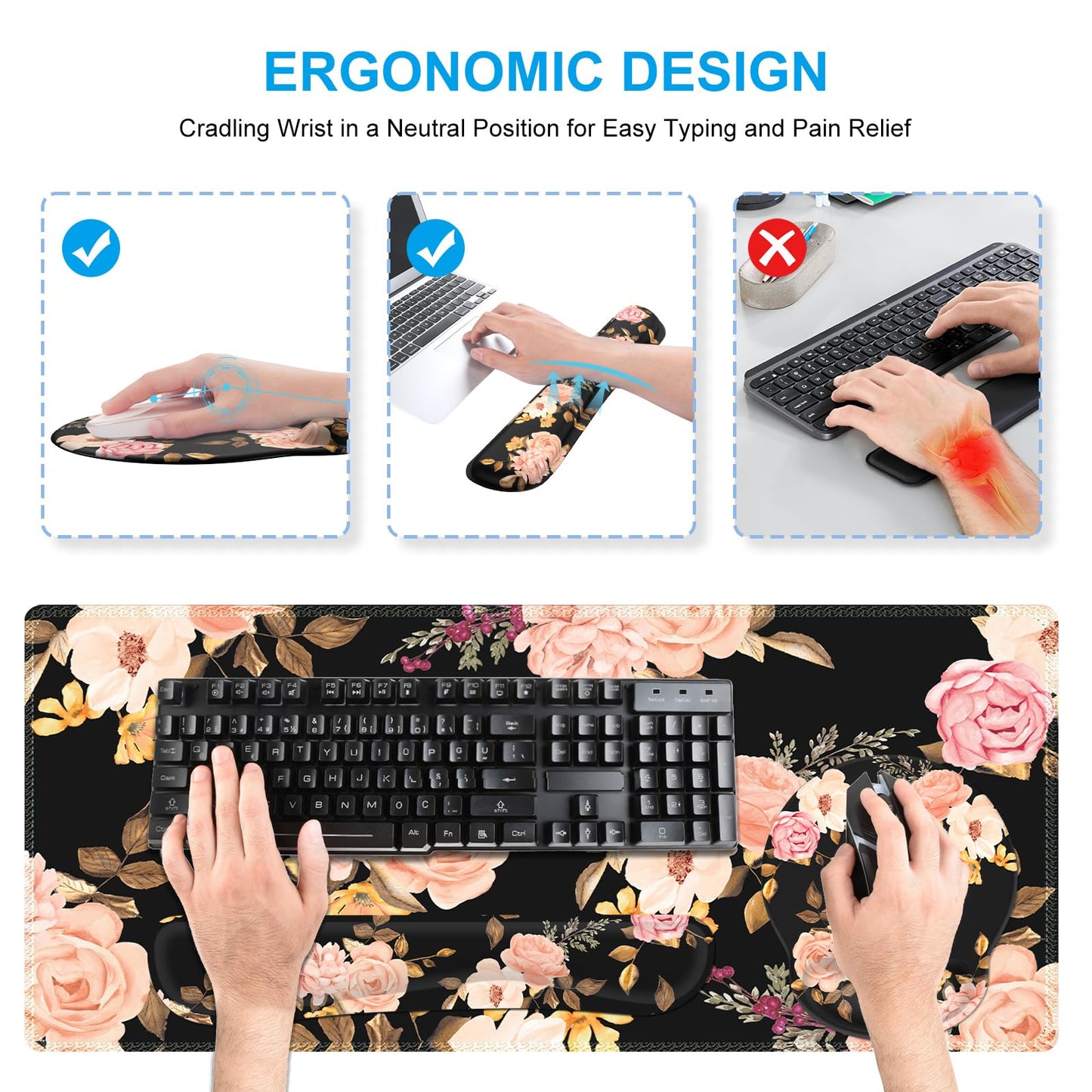 iCasso Floral 4in1 Computer Mat, 35.4"x15.7" Work Mat for Computer